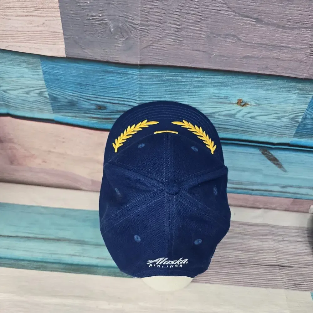 Seattle Mariner Hat Cap Pilots Hat Alaska Airlines Blue SnapBack Retro Blue EUC